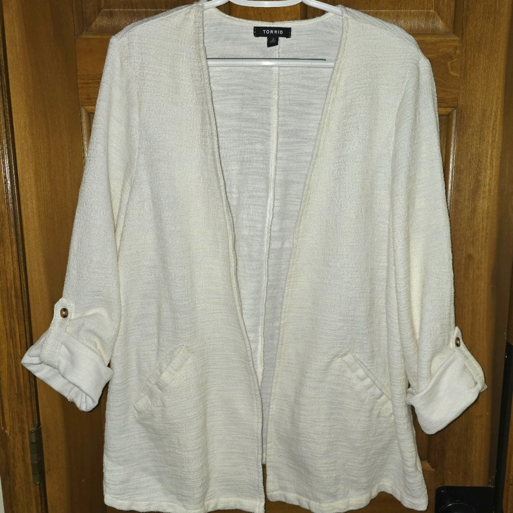 Torrid: Open Front Sweater w/ Pockets & Button/Strap Roll Up Sleeves | Size:2